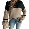 thumbnail image 1 of Women'S 2025 Autumn Fashion Long Sleeve Color Block Oversized Sweater Casual Round Neck Knit Top Pullover Black L, 1 of 8