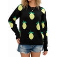 thumbnail image 1 of Women'S 2025 Autumn and Winter Knitted Loose Personality Lemon Sweater Round Neck Casual Long Sleeve Tops Black XL, 1 of 7
