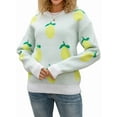 thumbnail image 1 of Women'S 2025 Autumn and Winter Knitted Loose Personality Lemon Sweater Round Neck Casual Long Sleeve Tops White S, 1 of 7