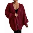 thumbnail image 1 of Women'S 2025 Autumn and Winter Oversized Cardigan Sweater Soft Knit Cardigan Front Button Coat Crimson Red XL, 1 of 6