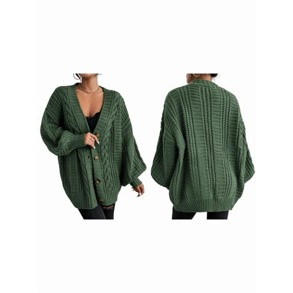 Women'S 2025 Autumn and Winter Oversized Cardigan Sweater Soft Knit Cardigan Front Button Coat Green S