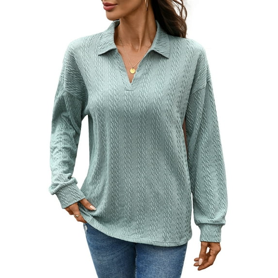 Women'S 2025 Autumn and Winter Solid Color Pullover Sweater Loose Lapel Long Sleeve Top Dark Green L