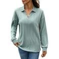 thumbnail image 1 of Women'S 2025 Autumn and Winter Solid Color Pullover Sweater Loose Lapel Long Sleeve Top Dark Green S, 1 of 9