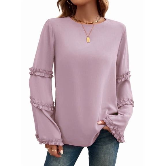Women'S 2025 Autumn and Winter Temperamental Ladies Loose Flared Long Sleeve Tops Pink L