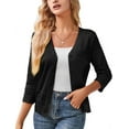 thumbnail image 1 of Women'S 2025 Cropped Cardigan 3/4 Sleeve Crochet Shrug Hollowed-Out Knit Sweater Tops Black S, 1 of 7