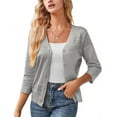 thumbnail image 1 of Women'S 2025 Cropped Cardigan 3/4 Sleeve Crochet Shrug Hollowed-Out Knit Sweater Tops Grey S, 1 of 7