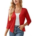 thumbnail image 1 of Women'S 2025 Cropped Cardigan 3/4 Sleeve Crochet Shrug Hollowed-Out Knit Sweater Tops Red XL, 1 of 7