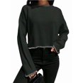 thumbnail image 1 of Women'S 2025 Fall Crew Neck Cropped Sweater Oversized Ribbed Knit Pullover Tops Black One size, 1 of 8