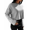 thumbnail image 1 of Women'S 2025 Fall Crew Neck Cropped Sweater Oversized Ribbed Knit Pullover Tops Grey One size, 1 of 7