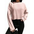 thumbnail image 1 of Women'S 2025 Fall Crew Neck Cropped Sweater Oversized Ribbed Knit Pullover Tops Pink One size, 1 of 8