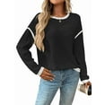 thumbnail image 1 of Women'S 2025 Fall Crew Neck Long Sleeve Oversized Color Block Sweaters Ribbed Knit Side Slit Pullover Black & Gray XL, 1 of 7