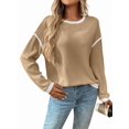 thumbnail image 1 of Women'S 2025 Fall Crew Neck Long Sleeve Oversized Color Block Sweaters Ribbed Knit Side Slit Pullover Khaki L, 1 of 7