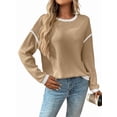thumbnail image 1 of Women'S 2025 Fall Crew Neck Long Sleeve Oversized Color Block Sweaters Ribbed Knit Side Slit Pullover Khaki XL, 1 of 7