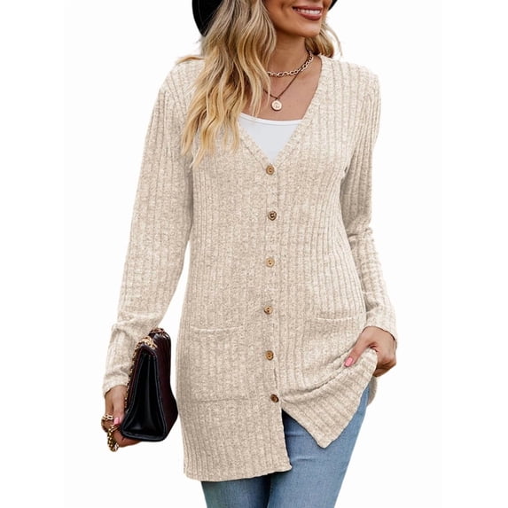 Women'S 2025 Fall Fashion Cardigan Soft Knit Cardigan for Women Long Sleeve Open Front Coat with Pockets Apricot XXL