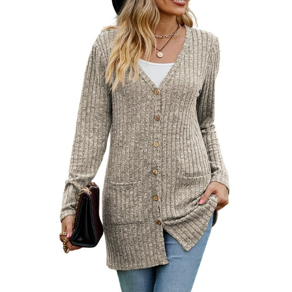 Women'S 2025 Fall Fashion Cardigan Soft Knit Cardigan for Women Long Sleeve Open Front Coat with Pockets Khaki XL