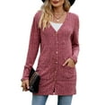 thumbnail image 1 of Women'S 2025 Fall Fashion Cardigan Soft Knit Cardigan for Women Long Sleeve Open Front Coat with Pockets Wine Red L, 1 of 9