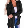 thumbnail image 1 of Women'S 2025 Fall Long Sleeve Cable Knit Sweater Open Front Cardigan Button Loose Outerwear Black XXXL, 1 of 6