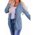 thumbnail image 1 of Women'S 2025 Fall Long Sleeve Cable Knit Sweater Open Front Cardigan Button Loose Outerwear Light Blue S, 1 of 6