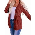 thumbnail image 1 of Women'S 2025 Fall Long Sleeve Cable Knit Sweater Open Front Cardigan Button Loose Outerwear Rust Red XL, 1 of 6