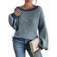 thumbnail image 1 of Women'S 2025 Fall Long Sleeve Casual Loose Striped Off Shoulder Casual Oversized Knitted Sweater Pullovers Blue XXL, 1 of 7