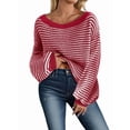 thumbnail image 1 of Women'S 2025 Fall Long Sleeve Casual Loose Striped Off Shoulder Casual Oversized Knitted Sweater Pullovers Red XL, 1 of 5