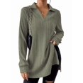 thumbnail image 1 of Women'S 2025 Fall Long Sleeve Half Zip Casual Oversized Ribbed Knit Pullover Sweater Top  Green S, 1 of 7