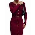 thumbnail image 1 of Women'S 2025 Fall Trendy Midi Sweater Dress Casual V Neck Long Sleeve Ribbed Knit Winter Bodycon Dresses Wine Red S, 1 of 7