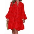 thumbnail image 1 of Women'S 2025 Lace Eyelet Embroidery Dress V-Neck Trumpet Sleeve Boho Flowy Swing Dress Big Red L, 1 of 8