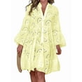 thumbnail image 1 of Women'S 2025 Lace Eyelet Embroidery Dress V-Neck Trumpet Sleeve Boho Flowy Swing Dress Yellow XL, 1 of 5
