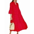 thumbnail image 1 of Women'S 2025 Lace Eyelet Embroidery Maxi Dress V-Neck Trumpet Sleeve Boho Flowy Swing Dress Red XXL, 1 of 6