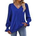 thumbnail image 1 of Women'S 2025 Long Sleeve Tops Dressy Casual V Neck Tunic Shirts Loose Chiffon Work Blouse Blue M, 1 of 3