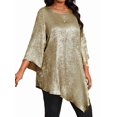 thumbnail image 1 of Women'S 2025 Plus Size Loose Round Neck Nine-Point Sleeve Irregular Hem Tops Gold 5XL, 1 of 6