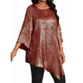 thumbnail image 1 of Women'S 2025 Plus Size Loose Round Neck Nine-Point Sleeve Irregular Hem Tops  Red XL, 1 of 6