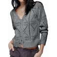 thumbnail image 1 of Women'S 2025 Spring Autumn Winter Short Cardigan Sweater Top Long Sleeve V-Neck Cardigan Jacket Casual Knitwear Grey M, 1 of 7