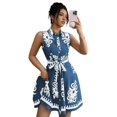 thumbnail image 1 of Women'S 2025 Summer Boho Floral Print Sleeveless Belt Flowy Button Down Midi Sun Dress Blue S, 1 of 9
