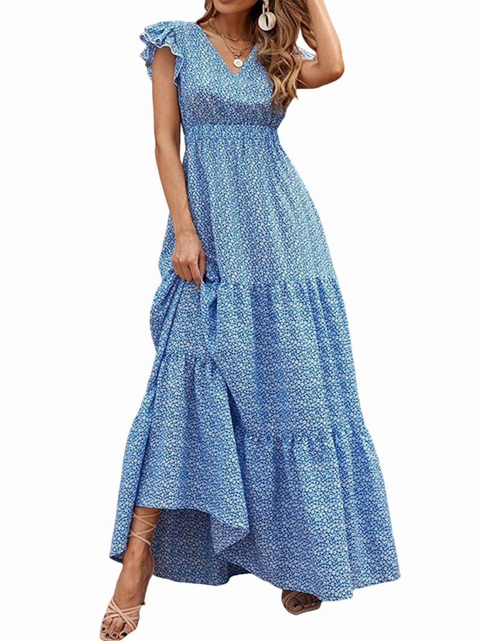 V-neck Cap Sleeve A-Line Tiered Ruffles Long Dress Azalea main image 1