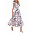 thumbnail image 1 of Women'S 2025 Summer Floral Midi Dress Cap Sleeve V Neck Ruffle Long Flowy Boho Casual Beach Vacation Dresses Picture5 L, 1 of 8