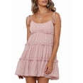 thumbnail image 1 of Women'S 2025 Summer Floral Mini Dress Bohemian Flowy Dress Short Sleeveless Ruffle Spaghetti Strap Dress Pink Dots XXL, 1 of 6