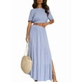 thumbnail image 1 of Women'S 2025 Summer Flowy Boho Maxi Skirt Trendy Slit Elastic High Waist A Line Beach Long Skirts Blue XL, 1 of 5