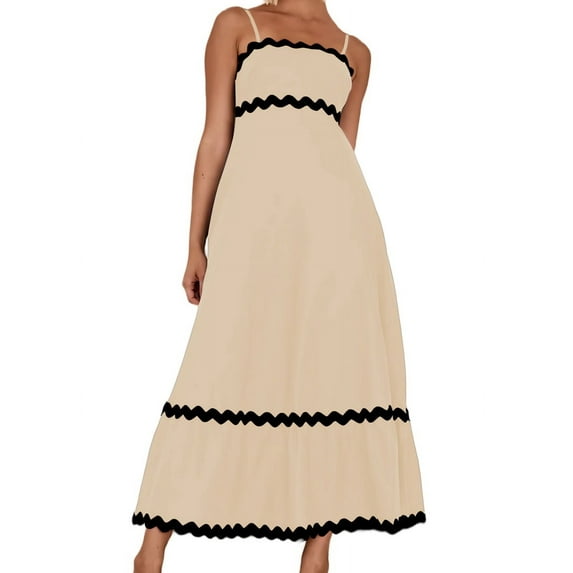 Women'S 2025 Summer Flowy Maxi Dress Casual Sleeveless Spaghetti Strap Ruffle Beach Long Dresses S