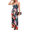 thumbnail image 1 of Women'S 2025 Summer Maxi Dress Floral Tie Front Spaghetti Strap Casual Boho Beach Flowy Sundress Black XXL, 1 of 6