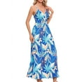 thumbnail image 1 of Women'S 2025 Summer Maxi Dress Floral Tie Front Spaghetti Strap Casual Boho Beach Flowy Sundress Blue S, 1 of 6