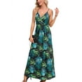 thumbnail image 1 of Women'S 2025 Summer Maxi Dress Floral Tie Front Spaghetti Strap Casual Boho Beach Flowy Sundress Green L, 1 of 6