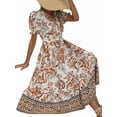 thumbnail image 1 of Women'S 2025 Summer Puff Sleeves Boho Floral Print Casual Flowy Long Maxi Dress Orange Color M, 1 of 5