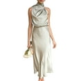 thumbnail image 1 of Women'S 2025 Summer Satin Dress Elegant Sleeveless Mock Neck Cocktail Party Maxi Dresses Light Green S, 1 of 5