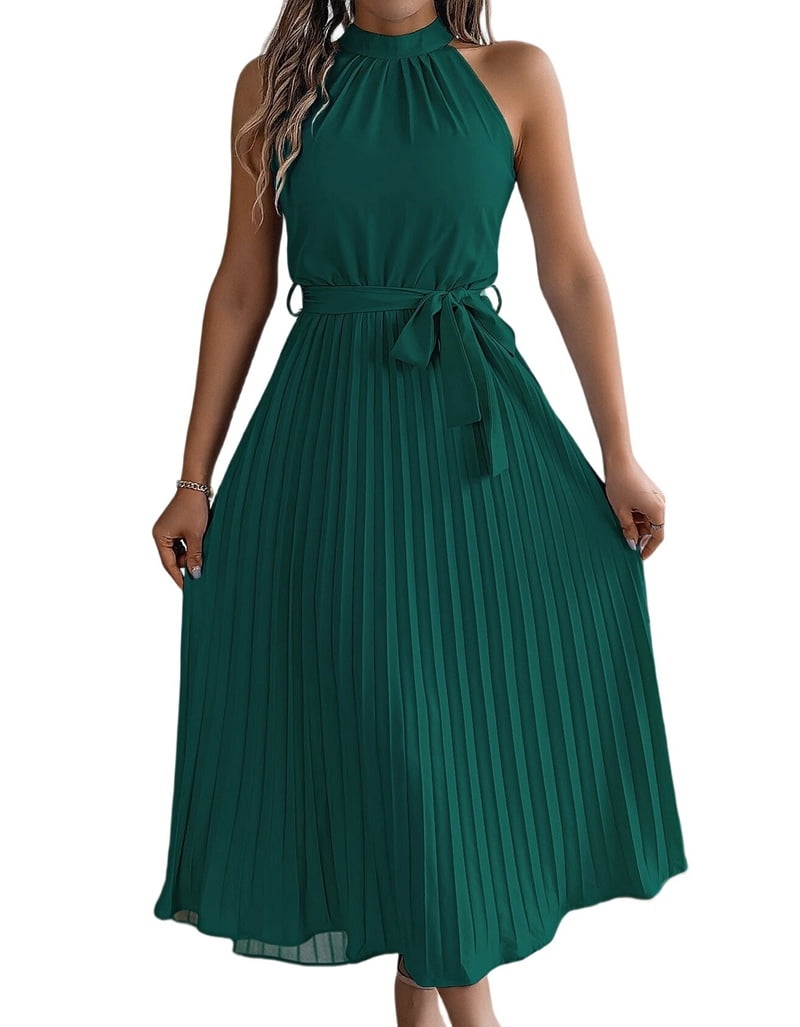 strapless open back dress Pleated Bell Sleeve Tea Length Dress – Fabjetsetter Fashion Boutique main image 1