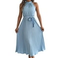thumbnail image 1 of Women'S 2025 Summer Sleeveless Halter Neck Pleated Midi Cocktail Dresses A Line Flowy Beach Sun Dress Light Blue M, 1 of 9