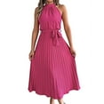 thumbnail image 1 of Women'S 2025 Summer Sleeveless Halter Neck Pleated Midi Cocktail Dresses A Line Flowy Beach Sun Dress Rose Red XL, 1 of 8