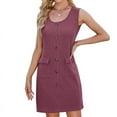 thumbnail image 1 of Parfaitlady Women'S 2025 Summer Sleeveless Mini Dress Crewneck Button Knit Solid Color Bodycon Party Short Dresses with Pockets Brick Red M, 1 of 7