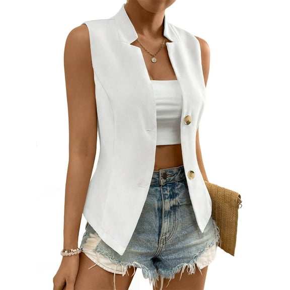 Women'S Summer Sleeveless Vest Casual Fully-Lined Slim Work Fashion Petite Elegant Tops White L